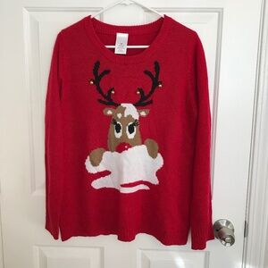 Christmas Shimmer Jingle Bells Reindeer Ugly Sweater Size Xl Red